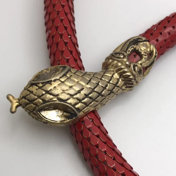 Vintage DL Auld Red Mesh Snake Clear Rhinestone Eyes Wrap Necklace Belt Vintage DL Auld Enamel Mesh Snake Belt or Necklace Red  main image 3